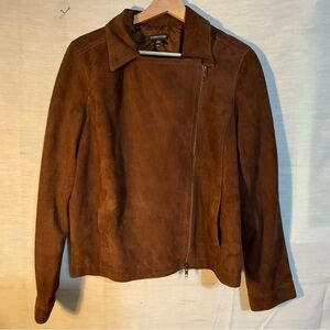 Eileen Fisher Brown Goat Suede Moto Jacket M NWOT